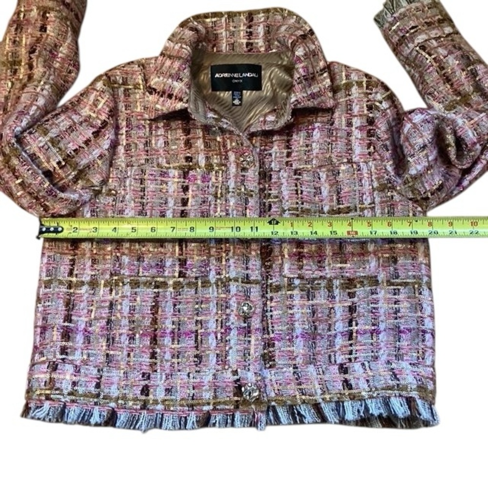 Adrienne Landau ONYX Crystal Tweed Jacket Blazer Pink Gold Sequin Fringe Medium - Picture 16 of 16